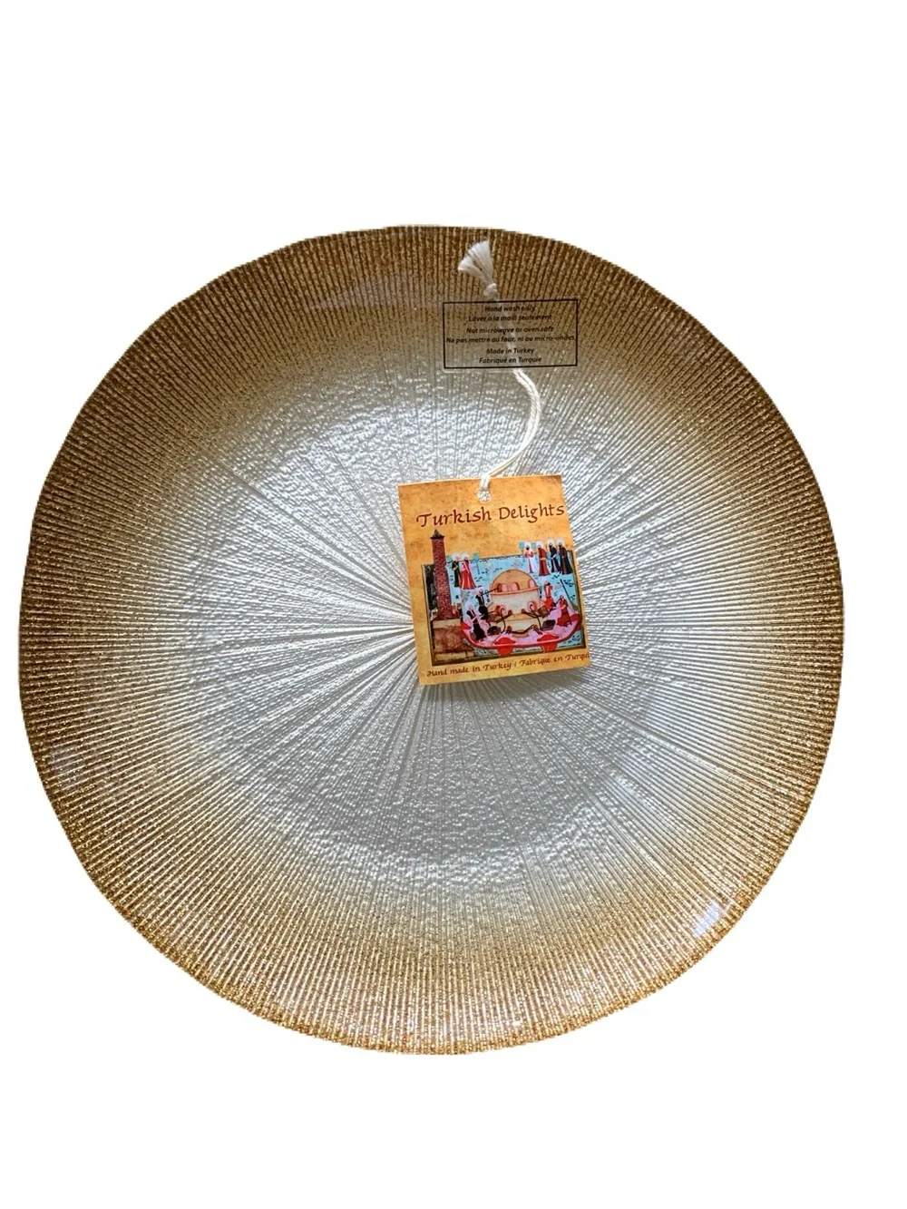 NWT Turkish Delights Set of 3 Sparkle Gold Trim Handmade Glass Plates Istanbul